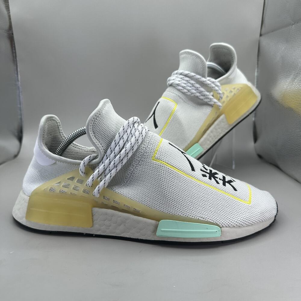Adidas Pharrell NMD Human Race Shoes Mens 9.5 Light Grey Mesh Sneakers Q46467